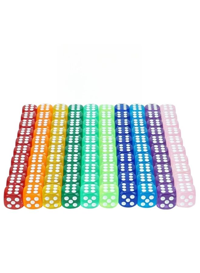 100PCS Game Dice D6 Six Sided of Rounded Translucent for Table Board Game or Teaching Math with a Beautiful Blue Drawstring Storage Bag (16MM) - Image 1