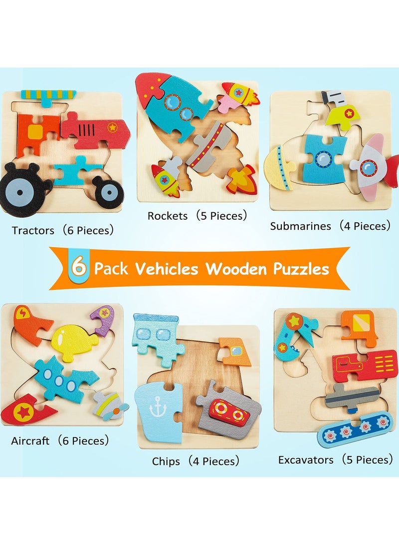 Bebiland 6 Pack Wooden Puzzles for Toddlers Wood Jigsaw Puzzles for Boys Montessori Games and Educational Toys for Kids Wooden Toddlers Puzzles Present  (Vehicle) - Image 3