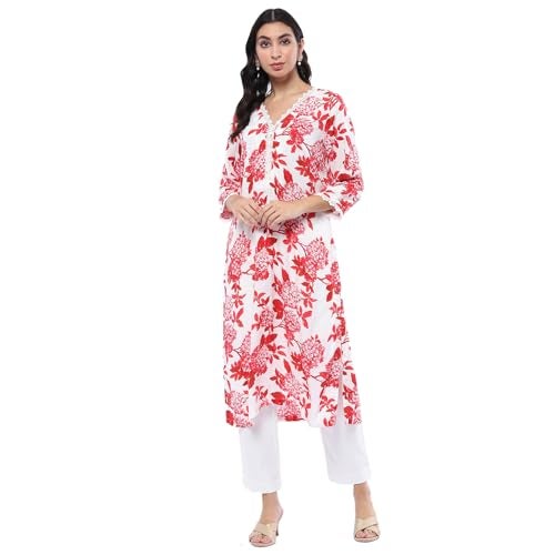 Biba Red Rayon Straight Kurta - Image 1