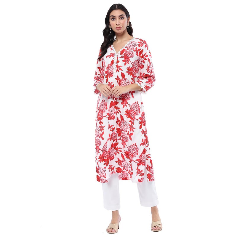 Biba Red Rayon Straight Kurta - Image 5