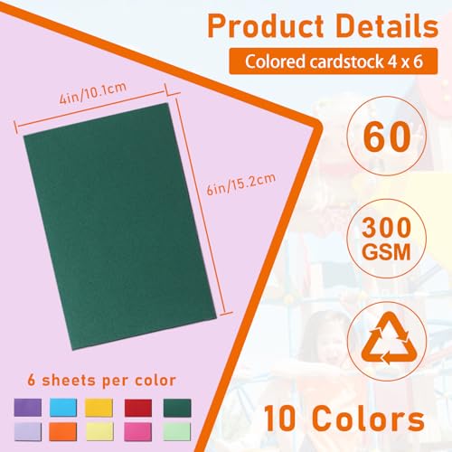 Guakicae 60 Sheets 10 Assorted Colors Cardstock 4 x 6 Scrapbooking Paper, 300gsm/110lb Heavyweight Art Paper Flat Card Stock for Cards Making, Invitations, Greeting Cards, Festival Blessings - Image 2