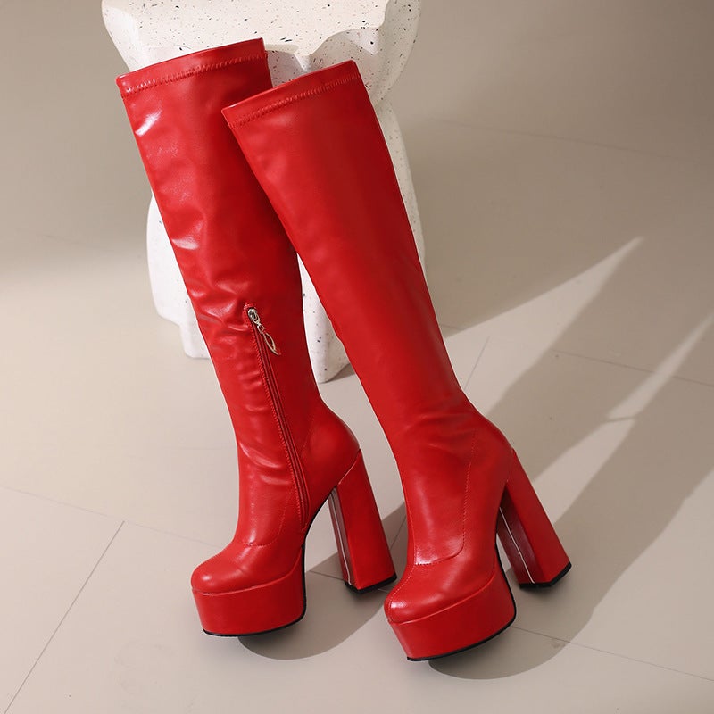 Water Platform Thick Heel High Heel Boots High Heel Knight Boots Thin Boots But Knee Long Boots 40-46 Plus Size - Image 1
