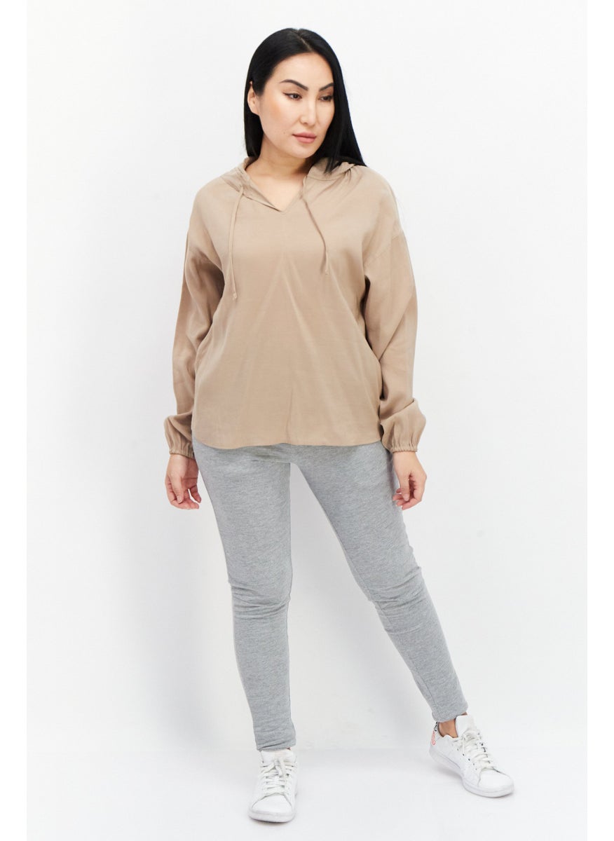 Women Hooded Long Sleeve Plain Top, Tan - pzsku/ZAA1D6F023A4EF6FBE7CAZ/45/_/1740492945/052b24f4-6756-4475-ac37-d3cb96e1c61f