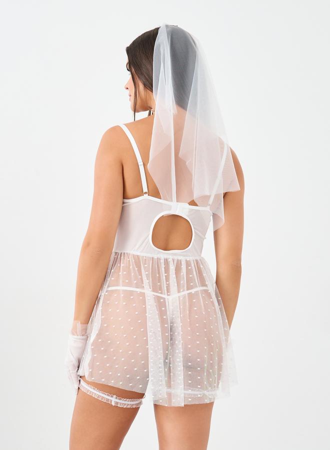 Styli Pack of 4 - Swiss Dot Mesh Babydoll, Thong, Gloves & Mesh Hair Tie - Image 5