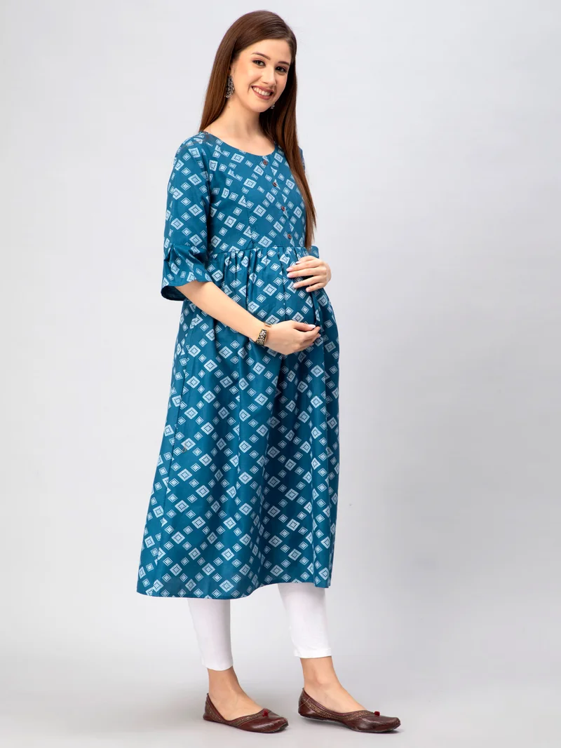 CEE 18 Women's Cotton Rayon A-Line Maternity DressFeeding kurti With Zippers