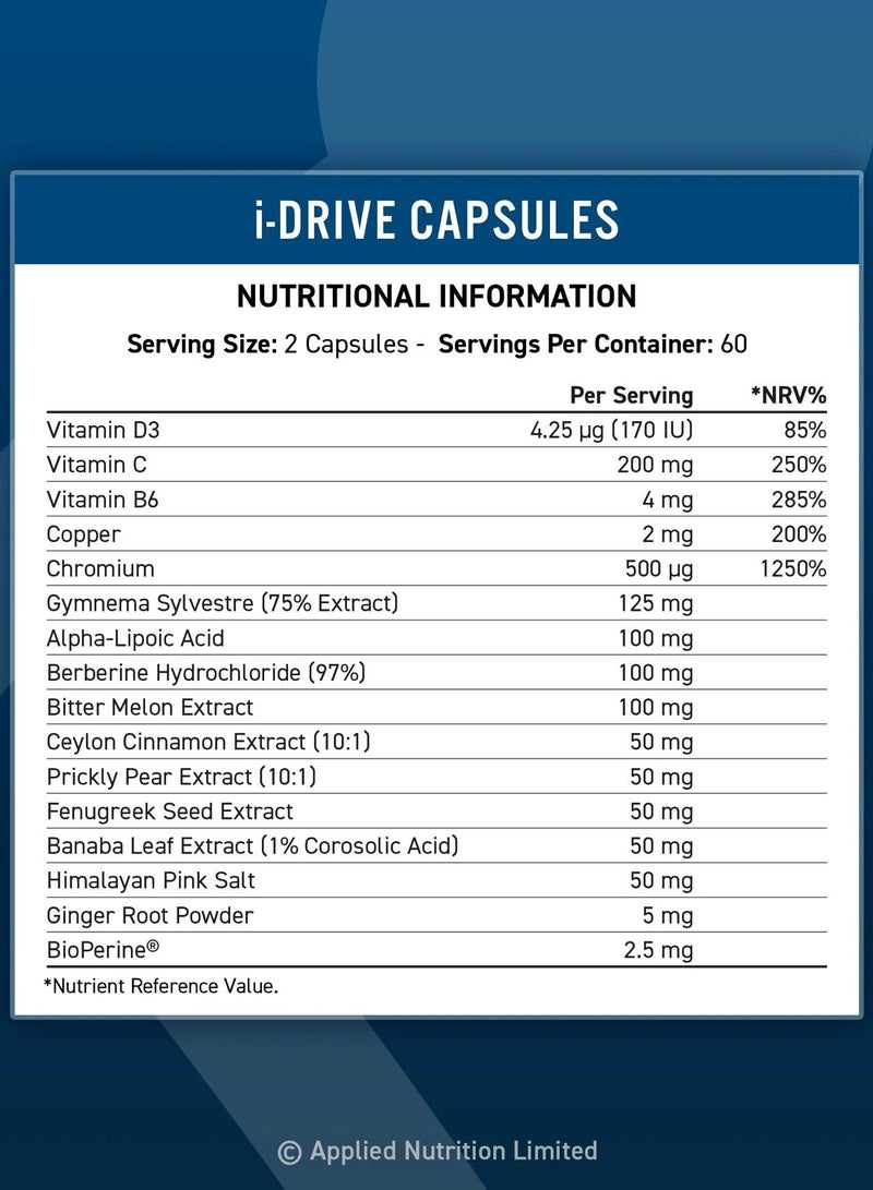 أبلايد نيوتريشن Applied Nutrition I-Drive (Insulin Drive) – تركيبة متطورة لتوزيع العناصر الغذائية ودعم الجلوكوز لبناء العضلات الخالية من الدهون والطاقة والتعافي (120 كبسولة / 60 حصة) - Image 2