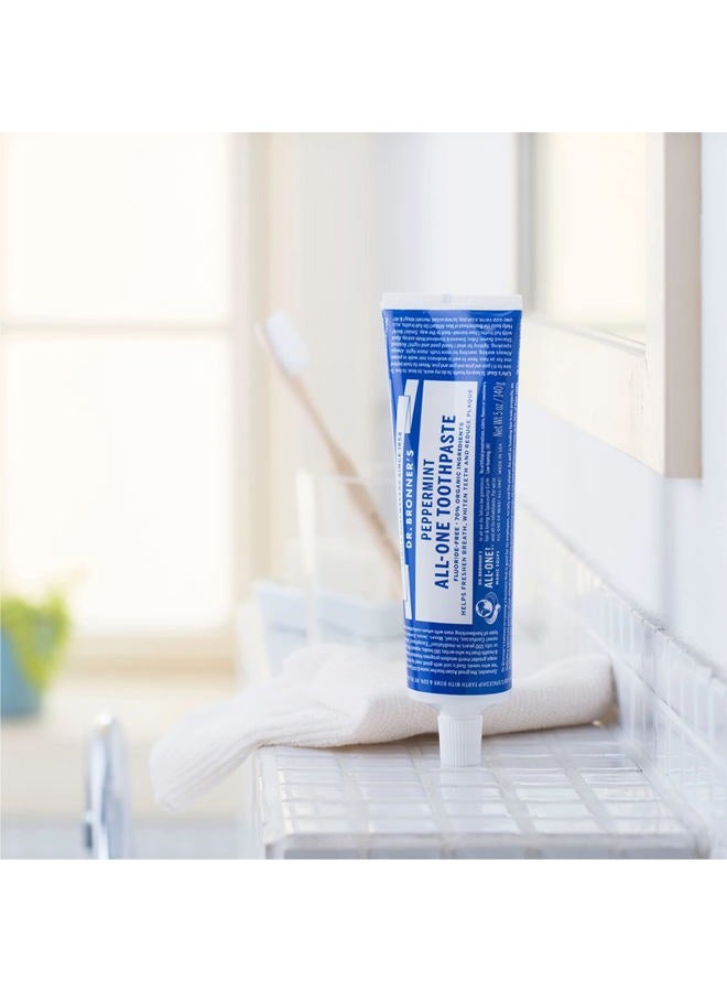 Dr. Bronner's All-One Toothpaste Variety Pack - Peppermint & Spearmint, 70% Organic Ingredients, Fluoride-Free, Helps Freshen Breath, Vegan (5oz, 2-Pack) - Image 3