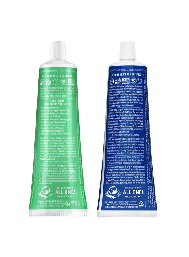 Dr. Bronner's All-One Toothpaste Variety Pack - Peppermint & Spearmint, 70% Organic Ingredients, Fluoride-Free, Helps Freshen Breath, Vegan (5oz, 2-Pack) - Image 2