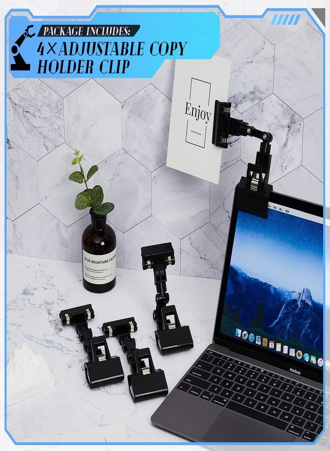 Lewtemi Pack of 4 Flexible Documents Holder Foldable Adjustable Copy Paper Holder Clip for Computer Monitor Handy Artist Supplies Rack Canvas Clamp Double Head Typing Painting Easel Accessory(Black) - Image 3