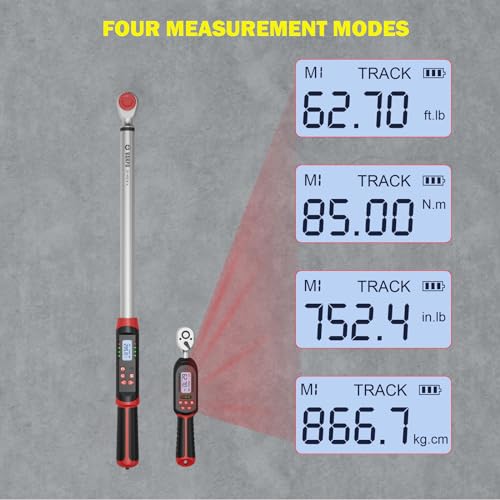 VANPO Digital Torque Wrench Set, 2Pcs 3/8" (3.1-62.7Ft.lb/4.2-85Nm) & 1/2" (14.7-295Ft.lb/20-400Nm) Electronic Torque Wrench with Buzzer, LED Indicator, Preset Value, Data Storage for Bike, Moto, Car - Image 4