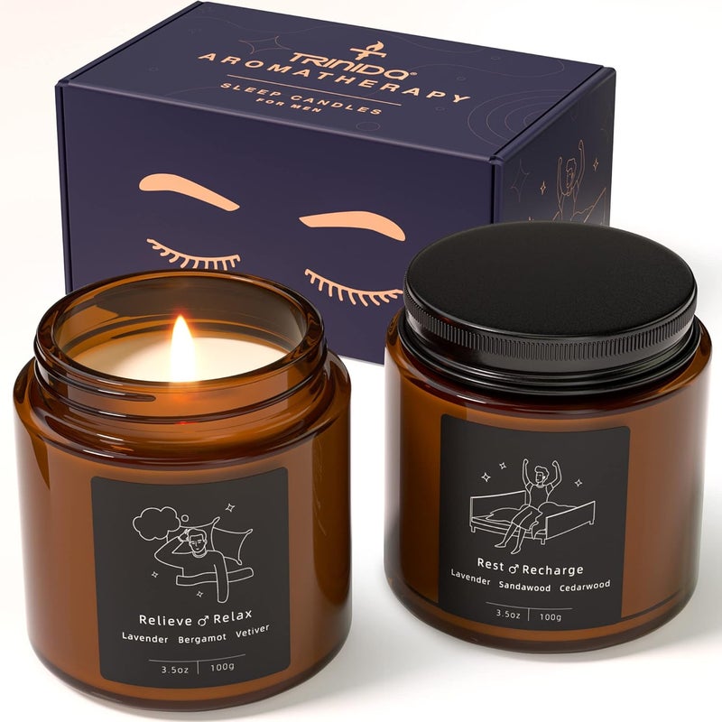 TRINIDa RELAX & RECHARGE - Sleep Candles Gifts for Men, Aromatherapy Scented Candles Gift Set for Anxiety Relief & Promotes Sleep, Anniversary Birthday Bath Relaxation Candles Gifts for Men, Boyfriend - Image 1