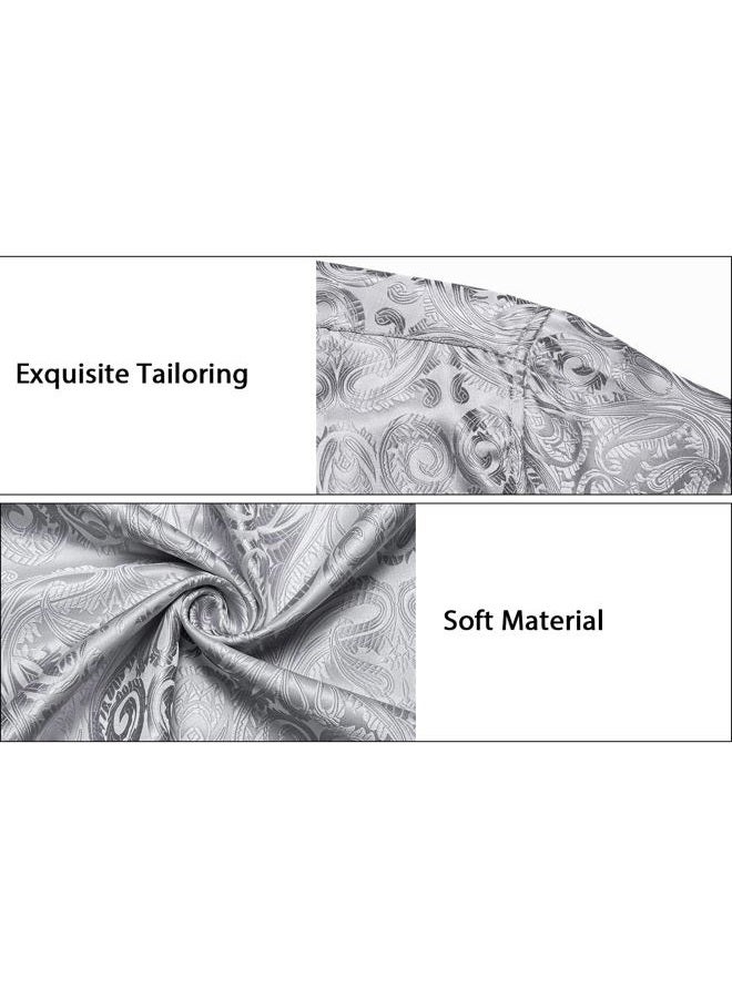 DiBanGu Mens Silk Paisley Dress Shirts,Long Sleeve Button Down Shirt Casual Regular Fit Shirt for Men Wedding Party, Silver&paisley, XL - Image 5
