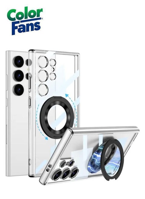 Samsung Galaxy S24 Ultra 360° Rotatable Magnetic Ring Holder Case Scratchproof Protective Kickstand Phone Case - Clear