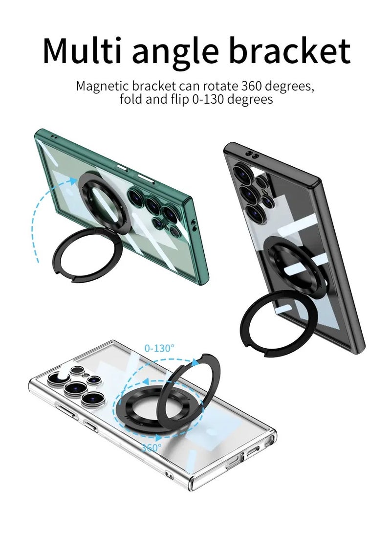 Samsung Galaxy S24 Ultra 360° Rotatable Magnetic Ring Holder Case Scratchproof Protective Kickstand Phone Case - Clear