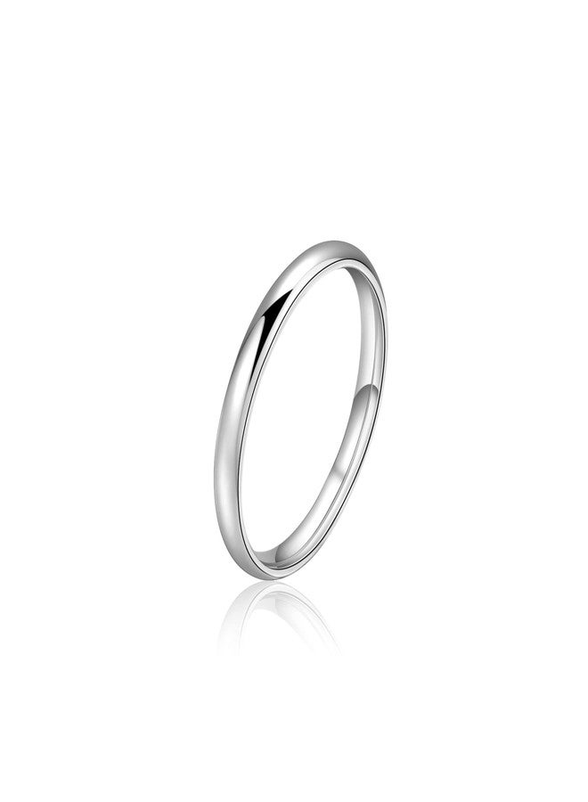 Lantine 2mm Simple Pinky Ring Silver High Polishing Dome Thin Minimalist Stacking Knuckle Plain Band Ring Size 2 - Image 1
