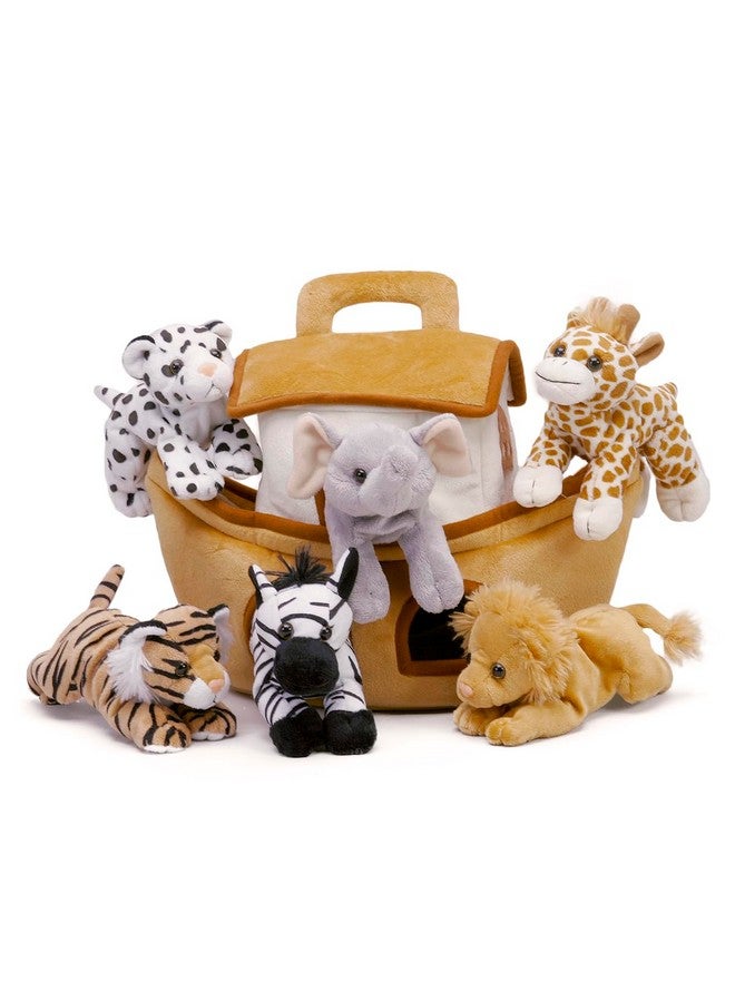 Unipak Plush Noah'S Ark With Animals - Six (6) Stuffed Animals (Lion, Zebra, Tiger, Giraffe, Elephant, And White Tiger) In Play Ark Carrying Case