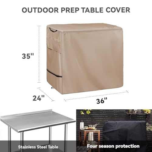 WNANAN Outdoor Prep Table Cover Heavy Duty Waterproof Cover for Outdoor Small Portable Table Compatible with 36 inch Outdoor Utility Cart and Storage CabinetKhaki - Image 3