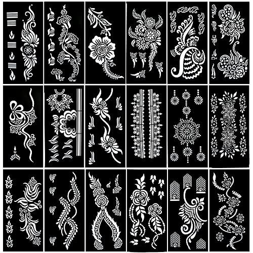 PADOUN 18Sheet Henna Tattoo Stencils for Hands Glitter Temporary Tattoo Templates Indian Henna Tattoo Sticker Kit for Body Arm and Hand Painting - Image 1