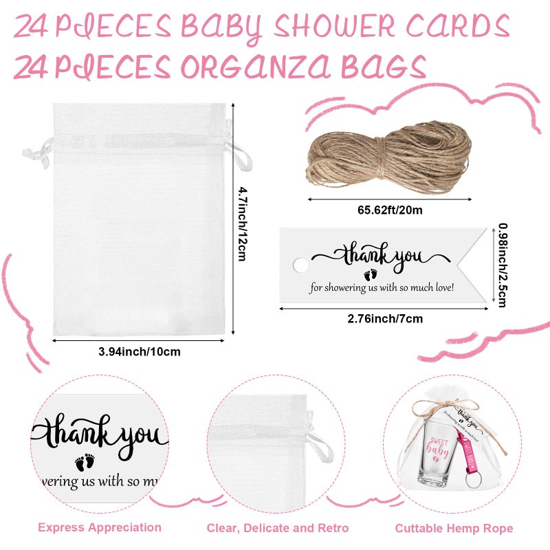 Pickmesh 96 Pcs Baby Shower Party Favors for 24 Guest, Boy or Girl Shot Glasses Gifts, Bottle Openers, Thank You Tags, Organza Bags Baby Shower Prizes for Guest Return Gifts Gender Reveal Party(Pink) - Image 4