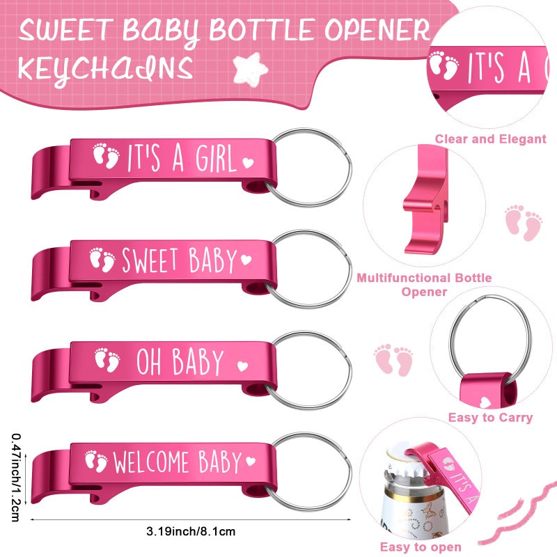 Pickmesh 96 Pcs Baby Shower Party Favors for 24 Guest, Boy or Girl Shot Glasses Gifts, Bottle Openers, Thank You Tags, Organza Bags Baby Shower Prizes for Guest Return Gifts Gender Reveal Party(Pink) - Image 3