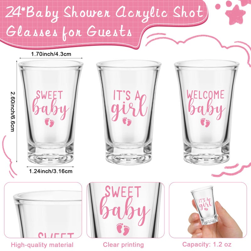 Pickmesh 96 Pcs Baby Shower Party Favors for 24 Guest, Boy or Girl Shot Glasses Gifts, Bottle Openers, Thank You Tags, Organza Bags Baby Shower Prizes for Guest Return Gifts Gender Reveal Party(Pink) - Image 2