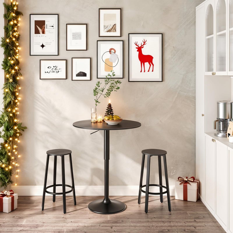 HOOBRO Bar Table, Height-Adjustable Round Pub Table 27-35.4 Inches, Cocktail Table with Sturdy Base, Modern Style, Easy to Assemble, Suitable for Small Space, Black BK58BT01G1 - Image 2