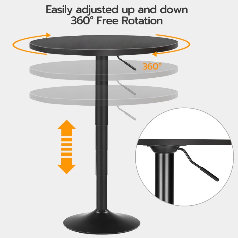 HOOBRO Bar Table, Height-Adjustable Round Pub Table 27-35.4 Inches, Cocktail Table with Sturdy Base, Modern Style, Easy to Assemble, Suitable for Small Space, Black BK58BT01G1 - Image 5