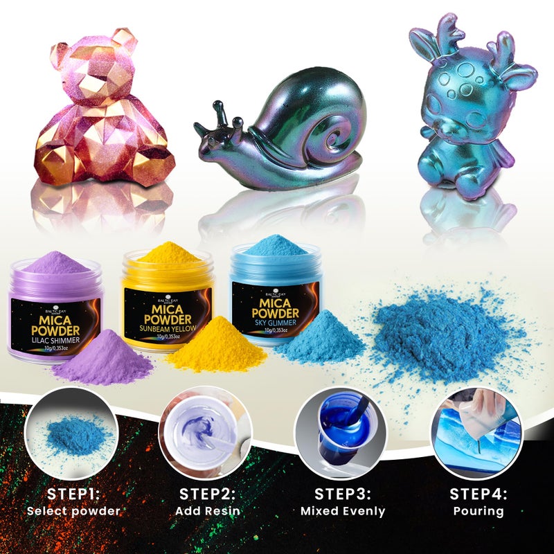 BALTIC DAY Mica Powder for Epoxy Resin â€“ 24 Ultra-Vibrant Colors in Large 10g Jars (240g Total) â€“ High-Pigment Cosmetic-Grade Pearlescent Powder for Soap, Slime, Candle Dye & Crafts - Image 5