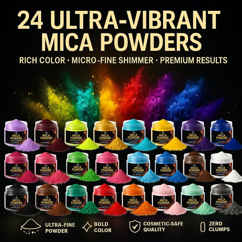BALTIC DAY Mica Powder for Epoxy Resin â€“ 24 Ultra-Vibrant Colors in Large 10g Jars (240g Total) â€“ High-Pigment Cosmetic-Grade Pearlescent Powder for Soap, Slime, Candle Dye & Crafts - Image 2