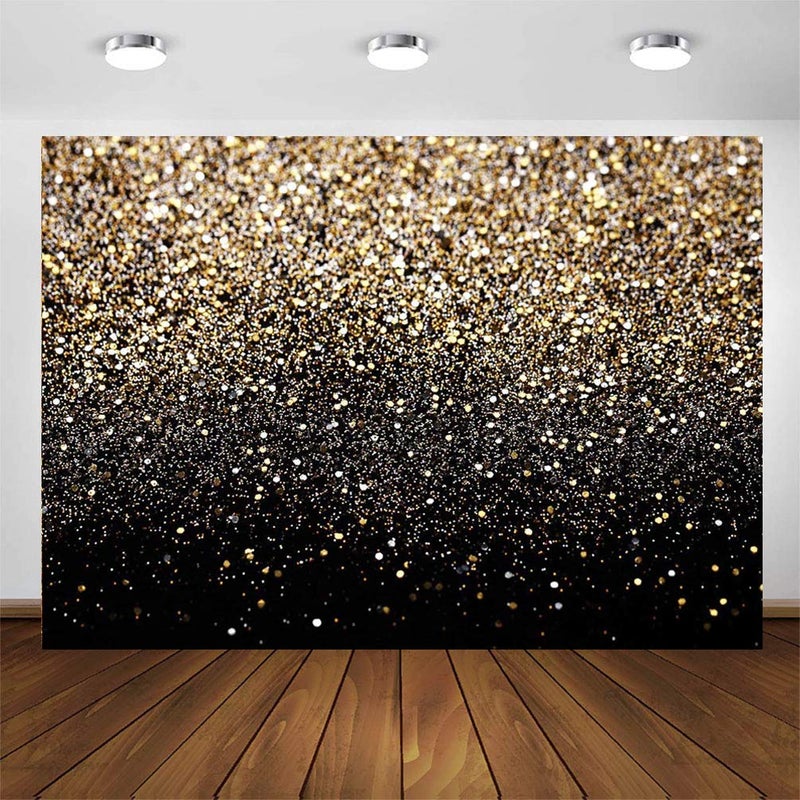 CYLYH 8x6ft Black and Gold Backdrop Glitter Dot Party Decor Vintage Background Graduation Prom Wedding Occasion Type