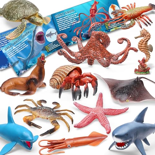 KarberDark 12 Pack Ocean Animal Toys with Educational Booklet for Kids Realistic Soft Plastic Creatures Model Figures for Toddler Boys Girls Under the Sea Party Favor Birthday Gifts Water Table Toy - Image 1