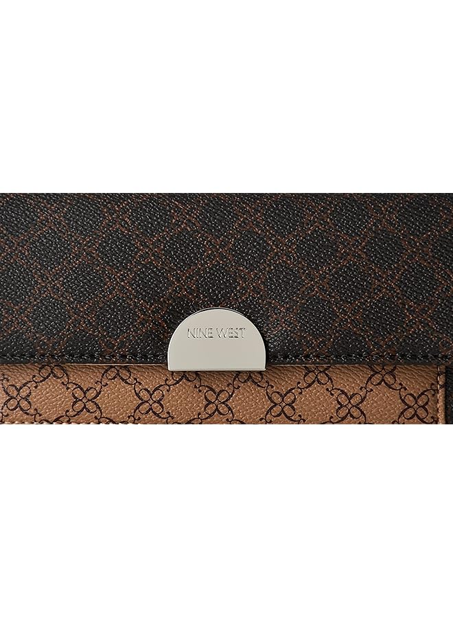NINE WEST Wildwood Boxed SLG Check Bag Brown Logo Multi - Image 3