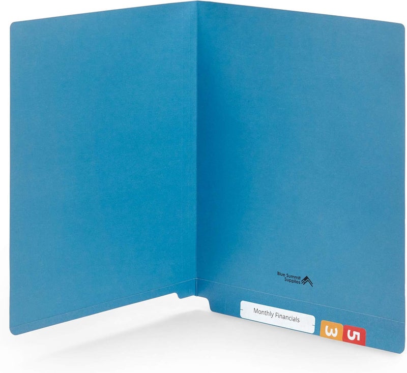 Blue Summit Supplies 100 مجلدات ملفات زرقاء ذات علامة نهاية، مجلدات علامة نهاية، ملفات ذات علامة قطع مستقيم معززة للاستخدام في المكتب، الفصل الدراسي، الأعمال، بحجم رسالة، أزرق، عبوة 100 - Image 2
