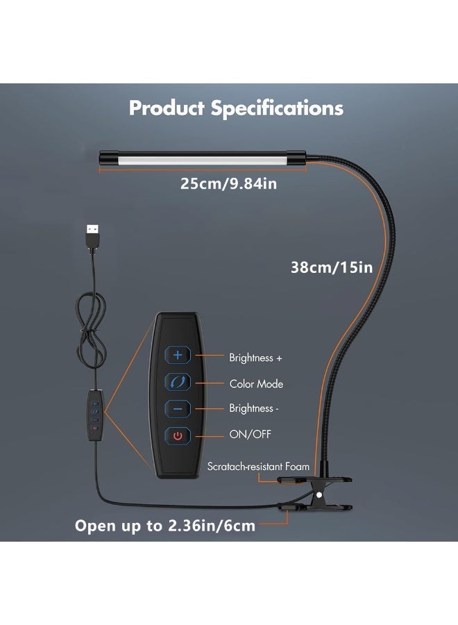 FDTY LED Desk Lamp with Clamp, 3 Color Modes 10 Brightness Dimmable Clip On Light, Flexible Gooseneck USB Eye Caring Desk Light for Home Office Dorm Reading Nail Black - Image 3