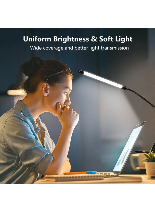 FDTY LED Desk Lamp with Clamp, 3 Color Modes 10 Brightness Dimmable Clip On Light, Flexible Gooseneck USB Eye Caring Desk Light for Home Office Dorm Reading Nail Black - Image 5