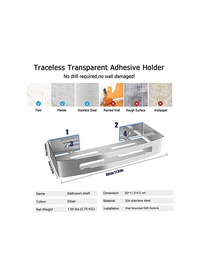 Raxoom Shower Shelf for Bathroom 1-Pack, Rustproof 304 Stainless Steel Bathroom Storage-Organizer With 2 Removable Hooks，Wall Mounted Shower Basket for Kitchen (Rectangle) - Image 4