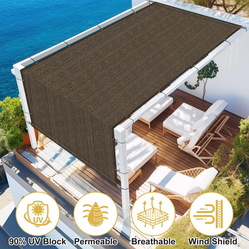 Shade&Beyond 10'x16' Pergola Shade Cover with Weighted Rods & Grommets, 90% UV Block Outdoor Sun Shade Cloth Canopy Replacement Cover for Patio Porch, Mocha - Image 3