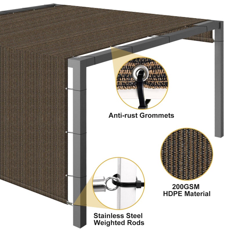 Shade&Beyond 10'x16' Pergola Shade Cover with Weighted Rods & Grommets, 90% UV Block Outdoor Sun Shade Cloth Canopy Replacement Cover for Patio Porch, Mocha - Image 2