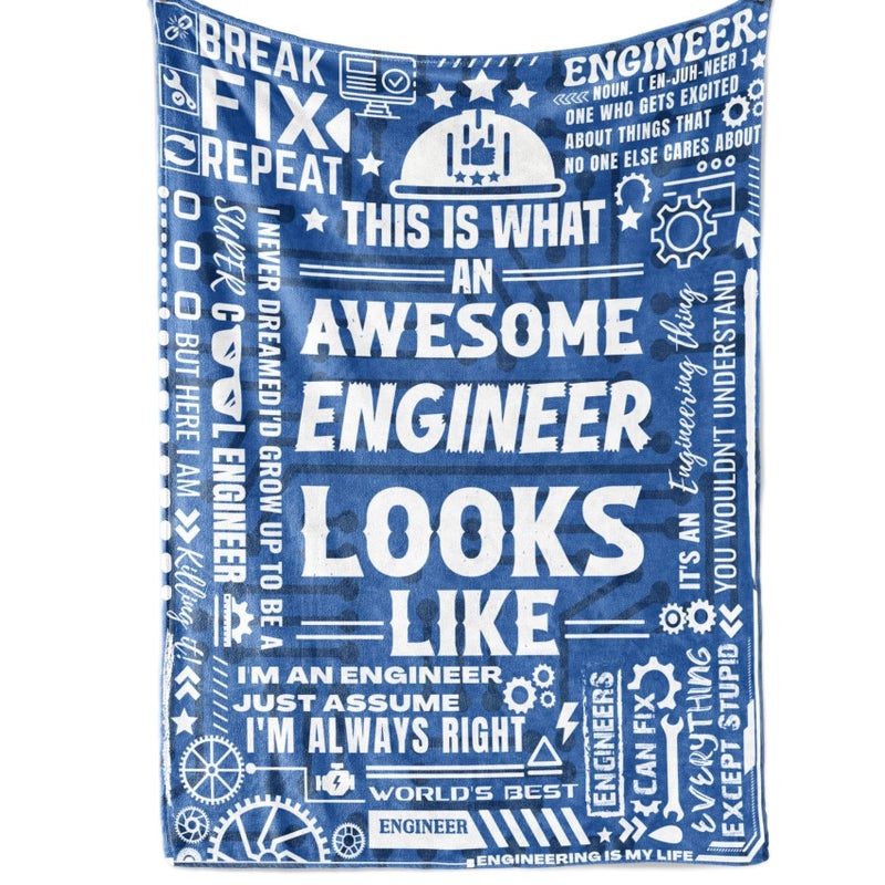 Huglanket Engineer Gifts  Mechanical Electrical Computer Engineering Throw Blanket Flannel for Men 65 x 50 Inches Blue