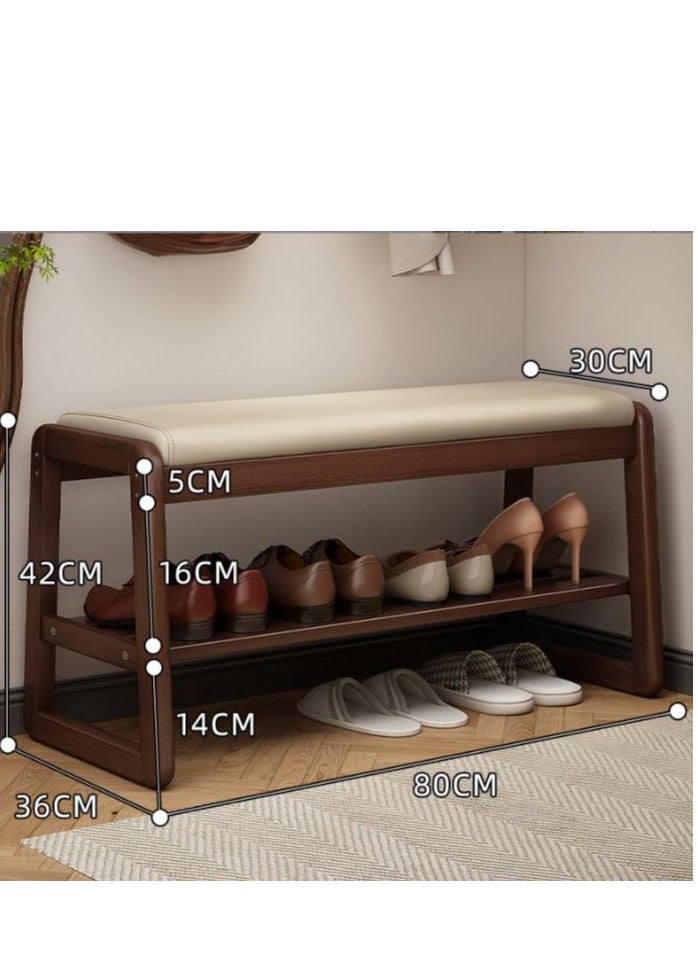Golden - Shoe Bench, Entryway Bench with Leather Cushion, Solid Wood Shoe Rack, Mid Century Modern Bench, Shoe Storage, Shoe Organizer for Entryway, (White),80*30*42cm - Image 1