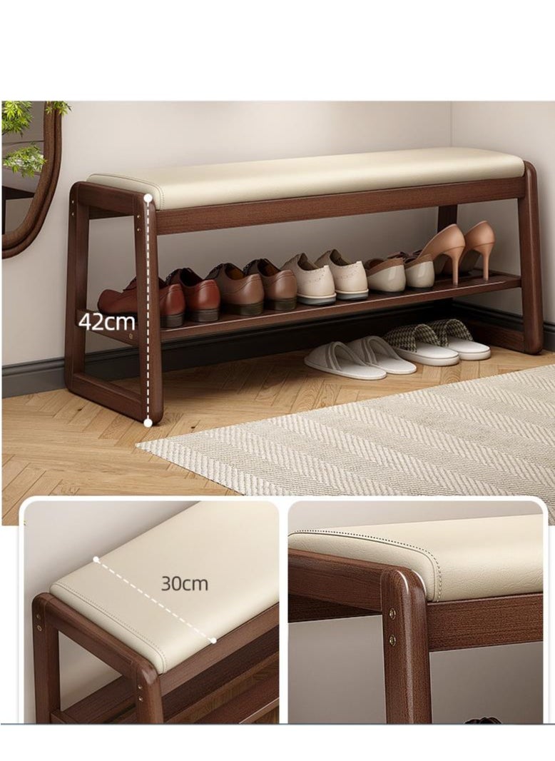 Golden - Shoe Bench, Entryway Bench with Leather Cushion, Solid Wood Shoe Rack, Mid Century Modern Bench, Shoe Storage, Shoe Organizer for Entryway, (White),80*30*42cm - Image 1