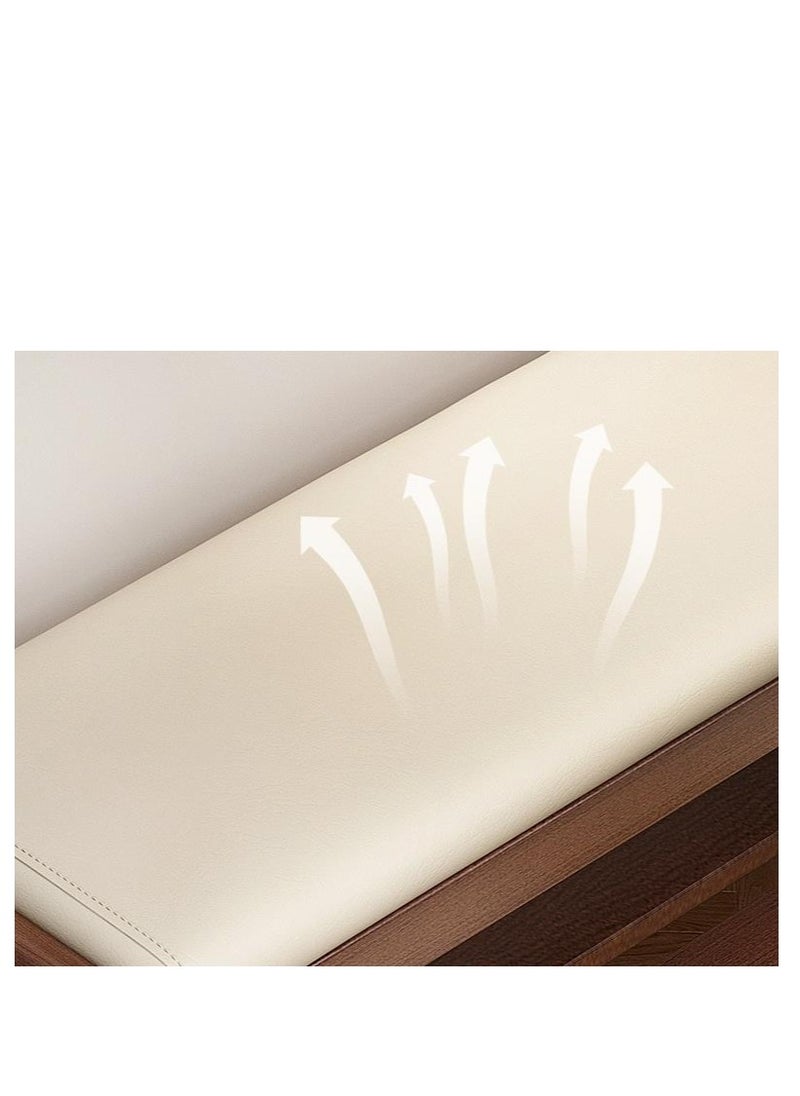Golden - Shoe Bench, Entryway Bench with Leather Cushion, Solid Wood Shoe Rack, Mid Century Modern Bench, Shoe Storage, Shoe Organizer for Entryway, (White),80*30*42cm - Image 1