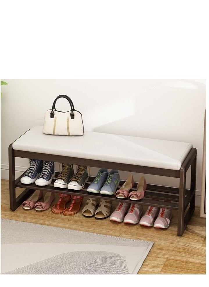 Golden - Shoe Bench, Entryway Bench with Leather Cushion, Solid Wood Shoe Rack, Mid Century Modern Bench, Shoe Storage, Shoe Organizer for Entryway, (White),80*30*42cm - Image 1