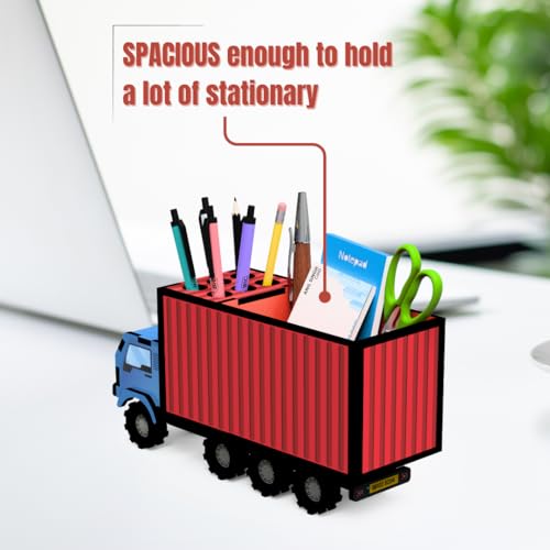 MakerTech Gifting Wooden Mini Truck Pen Stand | Pencil Holder | Desk Organizer | New Office Gift | Unique Gift for Colleagues | Gift for Friend | Gift for Teacher | Gift for Kids | Stylish Home Decor Gift (Red & Blue) - Image 2