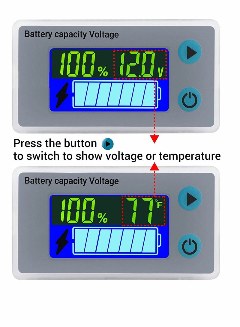 Battery Capacity Monitor 10 100V 24V 36V 48V Digital Battery Status Tester Meter Remaining Percentage Level Voltage Fahrenheit Temperature Power Indicator Panel Gauge for Marine RV - Image 3