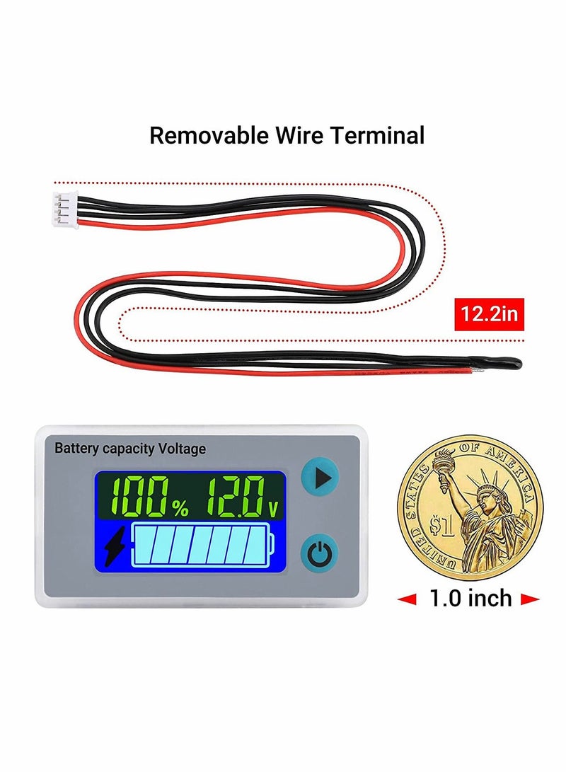Battery Capacity Monitor 10 100V 24V 36V 48V Digital Battery Status Tester Meter Remaining Percentage Level Voltage Fahrenheit Temperature Power Indicator Panel Gauge for Marine RV - Image 2