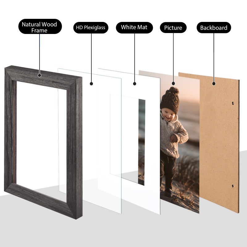 KINLINK A4 Picture Frame  Ash Black Solid Wood Frames with Acrylic Plexiglass for Pictures A5 with Mat or A4 without Mat  Tabletop and Wall Display Photo Frame 4 Pack - Image 2