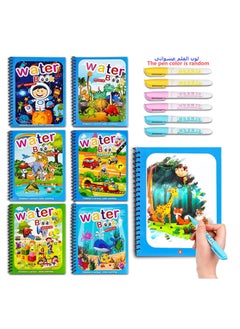 Generic 6 Pack Magic Water Colouring Book,Kids Reusable Drawing Book with 6 Pieces Pen,Coloring Book for Kids Educational Toy  - Image 1
