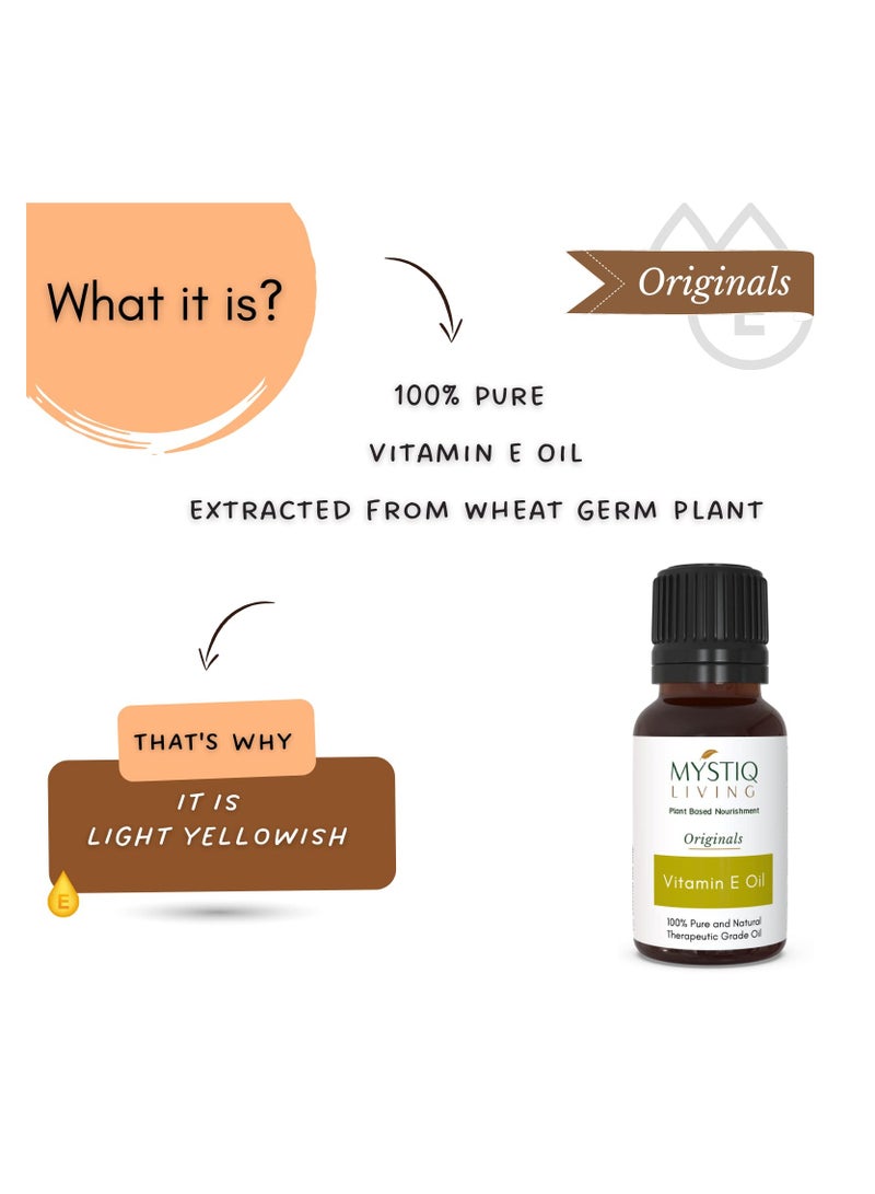 Mystiq Living Vitamin E Oil for Face Skin Hair Pore tightening 100% Plant Based Pure Natural 15 ML - Image 2