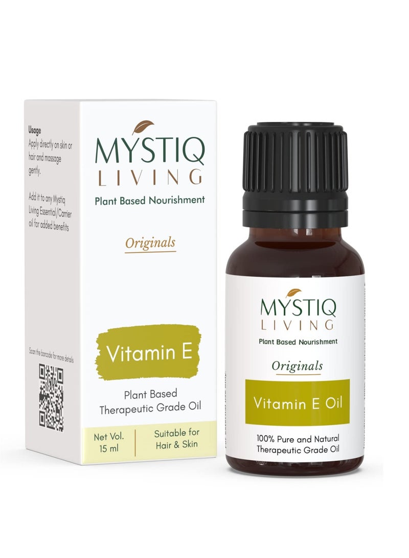 Mystiq Living Vitamin E Oil for Face Skin Hair Pore tightening 100% Plant Based Pure Natural 15 ML - Image 1